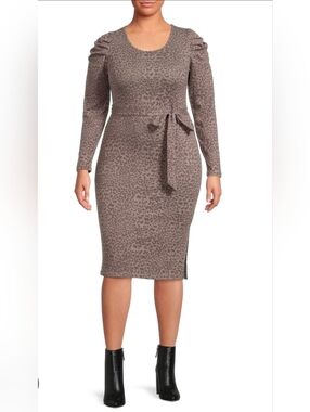 Absolutely Famouse Animal Print Dolman Sleeve Leopard Print Tie-Waist Dress XL